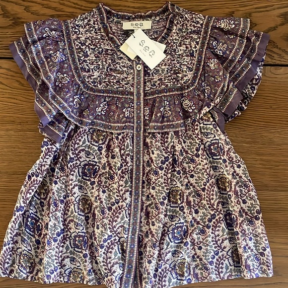 Sea
Rosita Border Print Flutter Sleeve Top - Picture 3 of 9